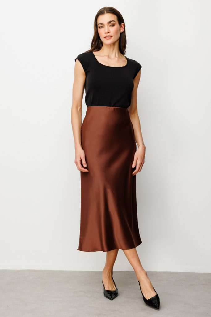 ON TRİKO Beli Lastikli Saten Etek  54212 - kahve