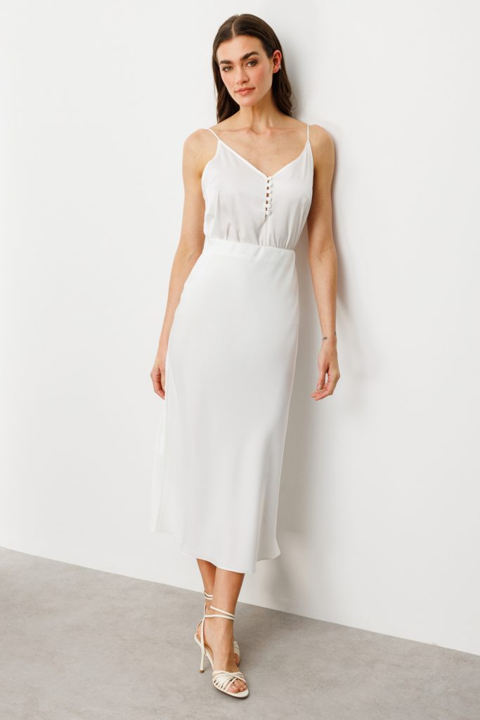 ON TRİKO Beli Lastikli Saten Etek  54212 - EKRU