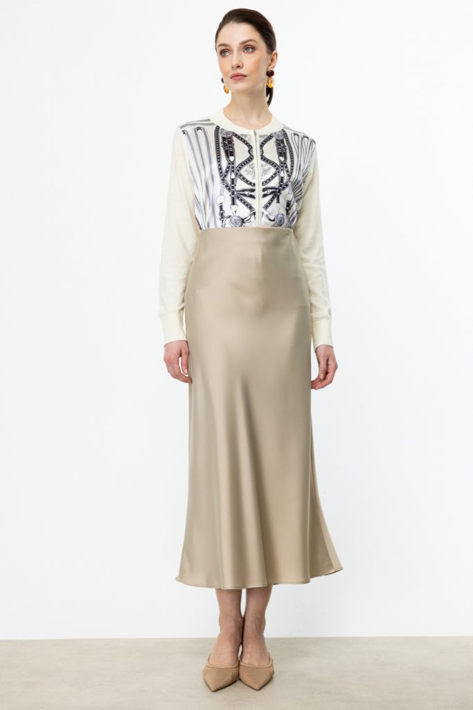 ON TRİKO Beli Lastikli Saten Etek  54212 - TAŞ