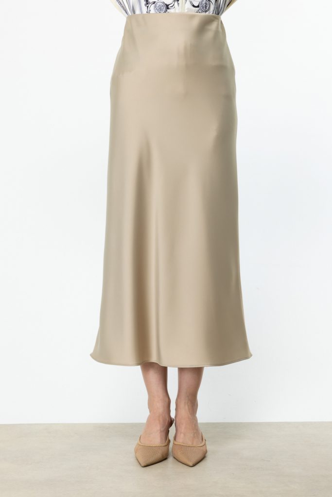 ON TRİKO Beli Lastikli Saten Etek  54212 - TAŞ