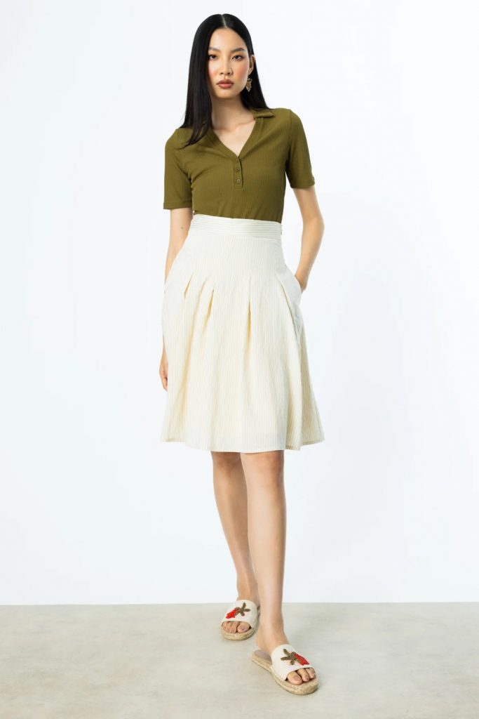 On Çizgili Pileli Etek 54221 - vanilya