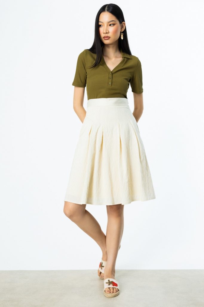 On Çizgili Pileli Etek 54221 - vanilya