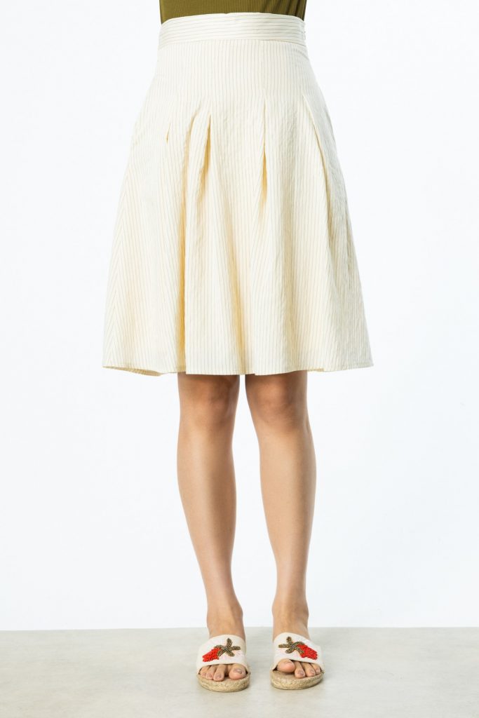 On Çizgili Pileli Etek 54221 - vanilya