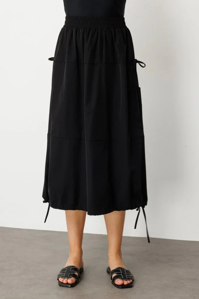 ON TRİKO Yanları Bağcıklı Beli Lastikli Etek 56208 - Siyah