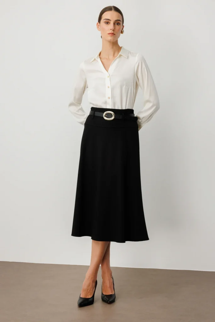 ON TRİKO Kemerli Midi Boy Etek 64219 - Siyah