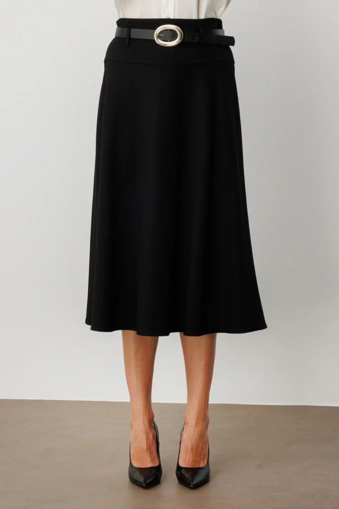 ON TRİKO Kemerli Midi Boy Etek 64219 - Siyah