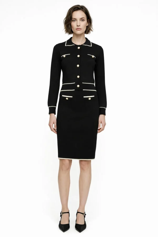 ON TRİKO Süs Düğmeli Diz Üstü Triko Etek 69915