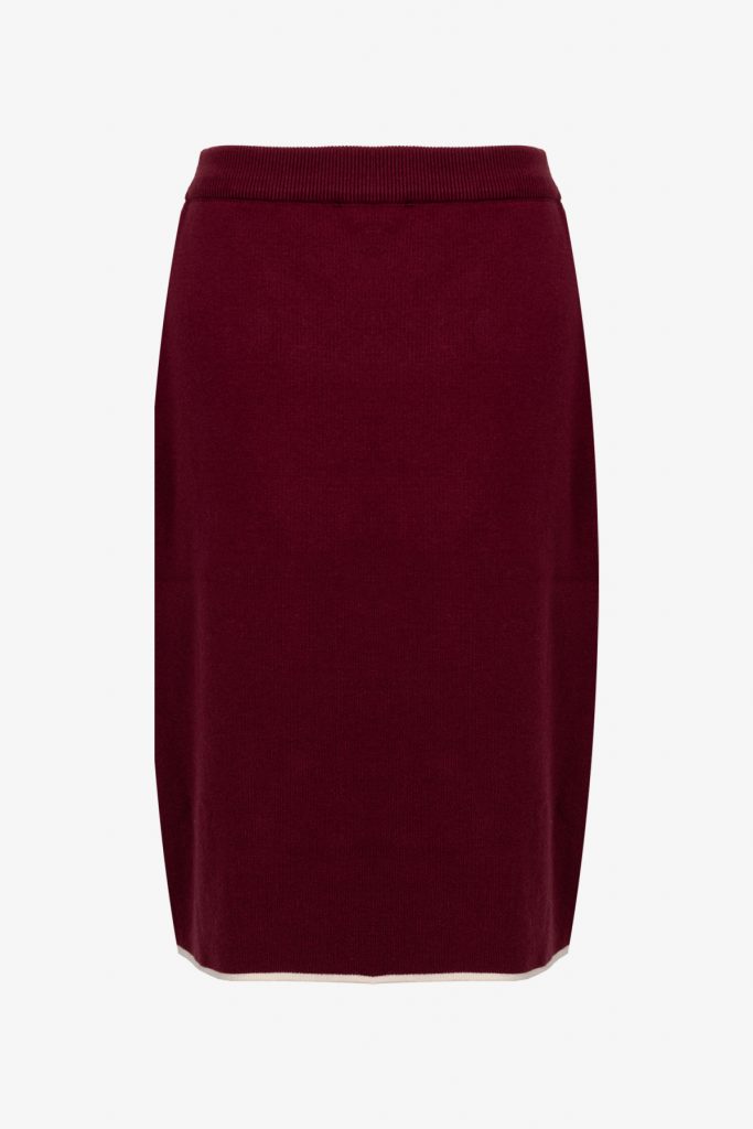 ON TRİKO Süs Düğmeli Diz Üstü Triko Etek 69915 - bordo