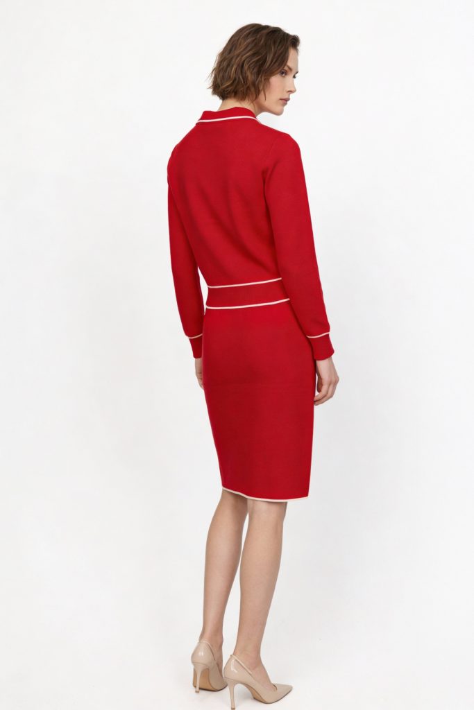 ON TRİKO Süs Düğmeli Diz Üstü Triko Etek 69915 - KIRMIZI