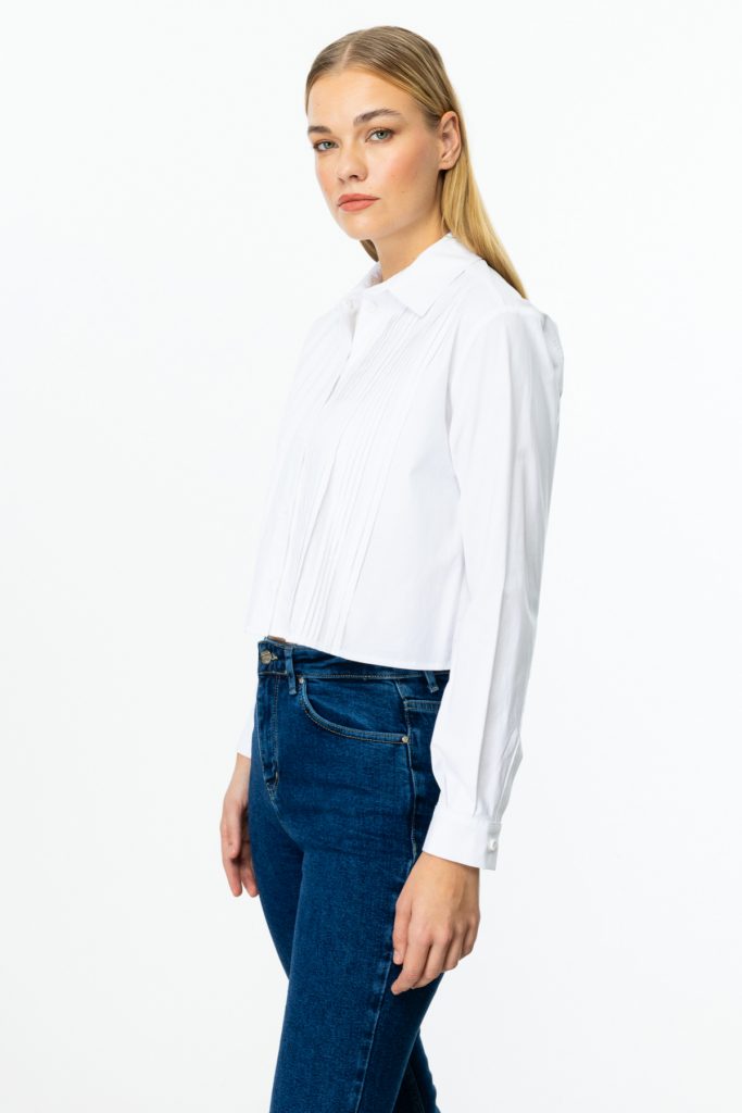 ON TRİKO Nervürlü Uzun Kol Gömlek  52311 - Beyaz