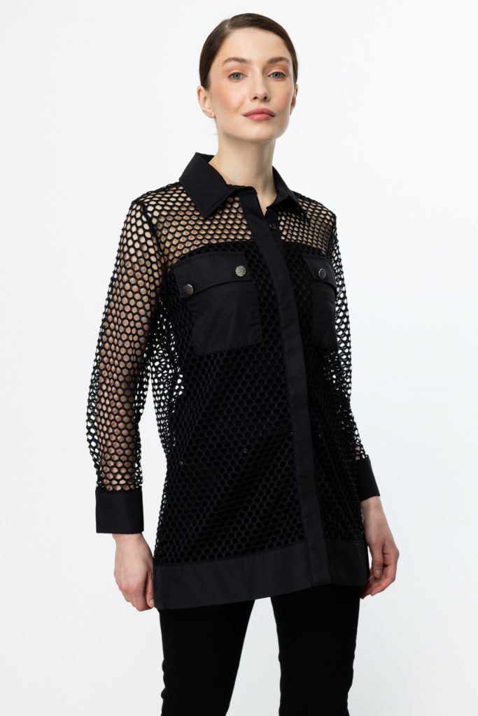 ON TRİKO Fileli Kapak Cepli Gömlek 56454 - Siyah