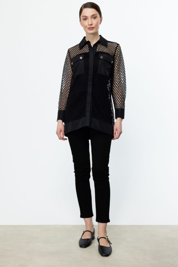 ON TRİKO Fileli Kapak Cepli Gömlek 56454 - Siyah