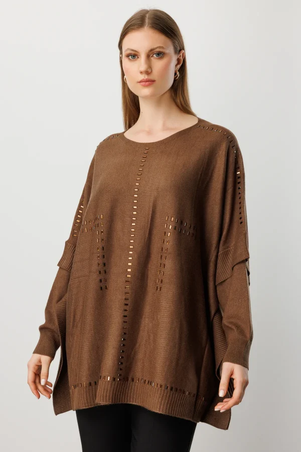 ON TRİKO Taş Detaylı Yarasa Kol Triko Kazak 60301