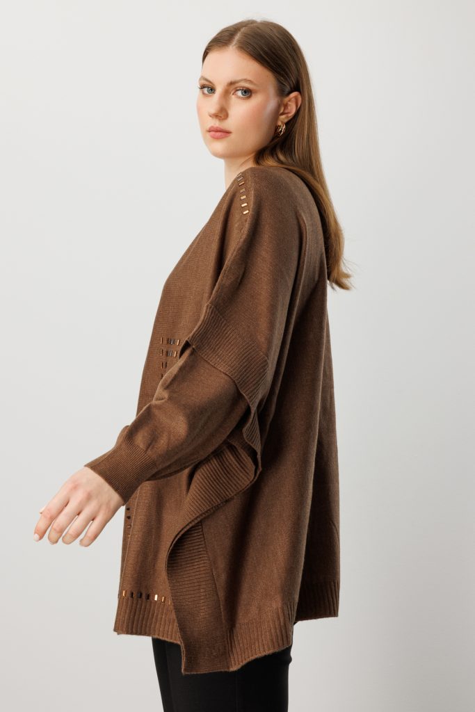 ON TRİKO Taş Detaylı Yarasa Kol Triko Kazak 60301 - kahve