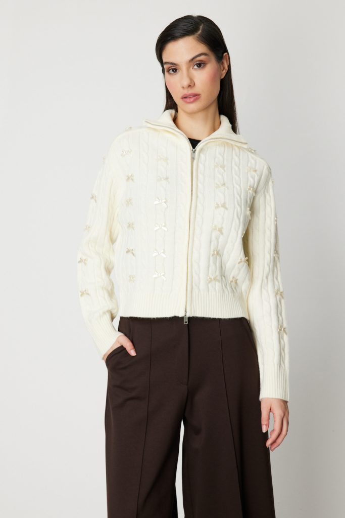 ON TRİKO Kurdele Detaylı Dik Yaka 60925 - EKRU