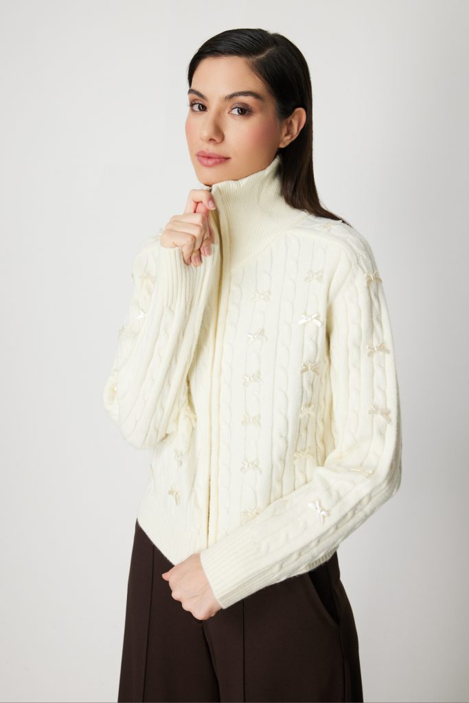 ON TRİKO Kurdele Detaylı Dik Yaka 60925 - EKRU