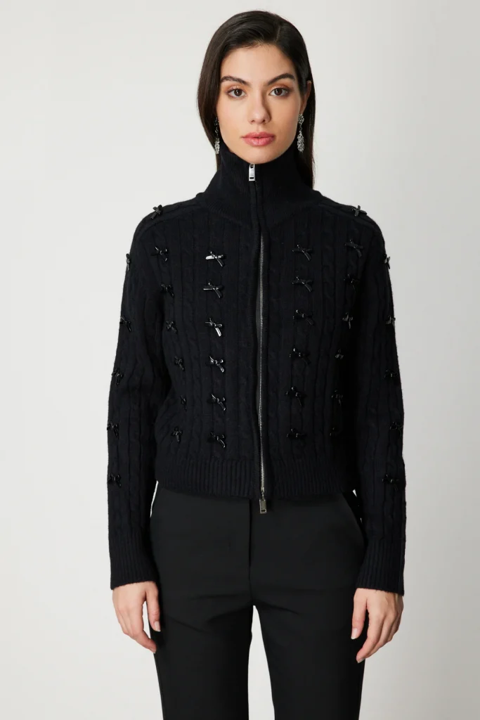 ON TRİKO Kurdele Detaylı Dik Yaka 60925 - Siyah