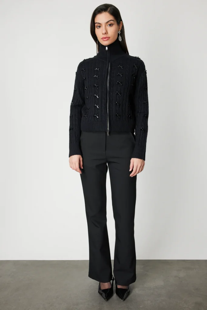 ON TRİKO Kurdele Detaylı Dik Yaka 60925 - Siyah