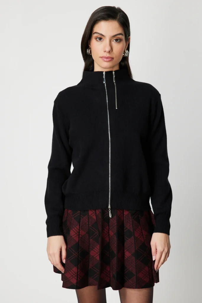 ON TRİKO Fermuarlı Dik Yaka Triko Hırka 60953 - Siyah