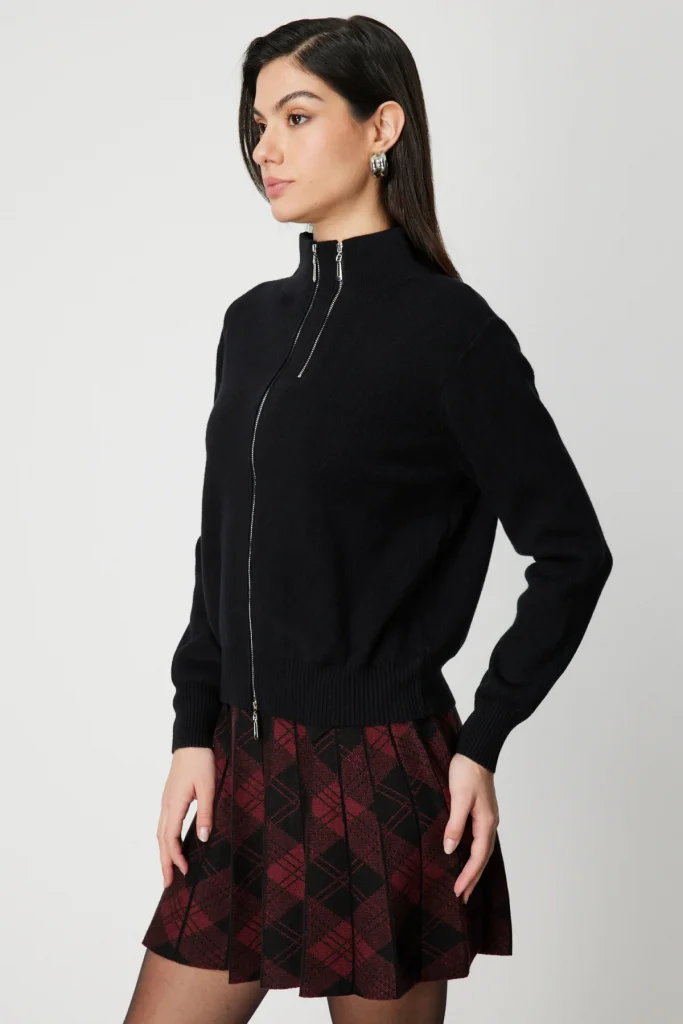 ON TRİKO Fermuarlı Dik Yaka Triko Hırka 60953 - Siyah