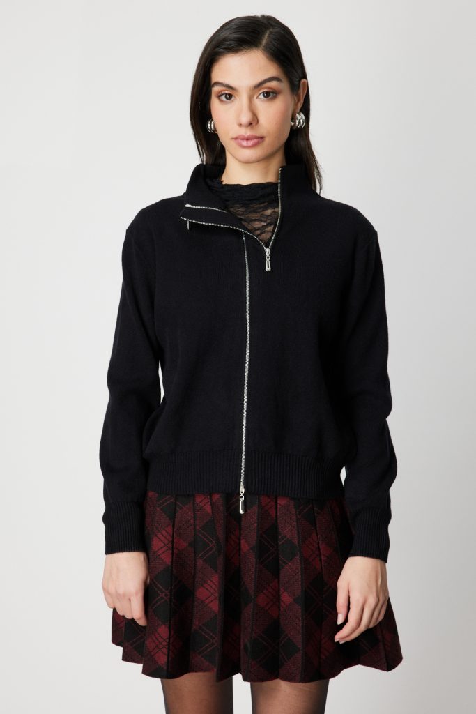 ON TRİKO Fermuarlı Dik Yaka Triko Hırka 60953 - Siyah