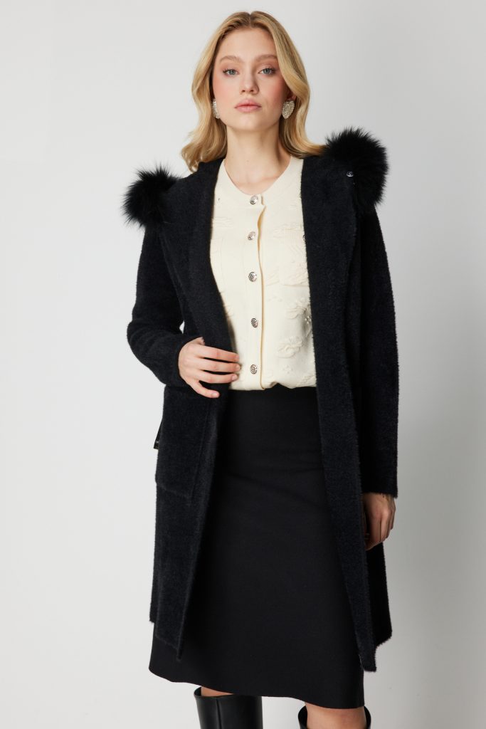 ON TRİKO Yakası Kürklü Peluş Hırka 63911