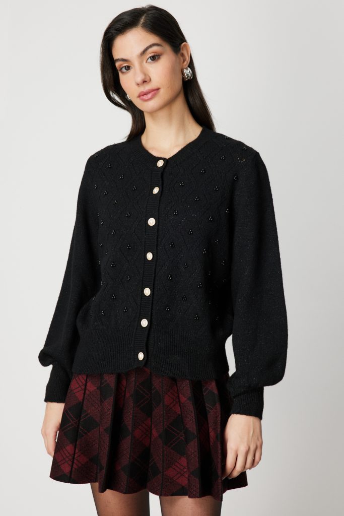 ON TRİKO İnci Düğmeli Triko Hırka 63922 - Siyah