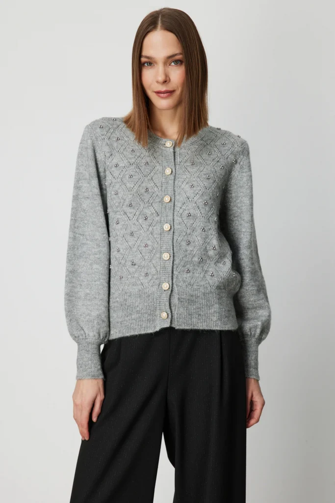 ON TRİKO İnci Düğmeli Triko Hırka 63922 - GRİ