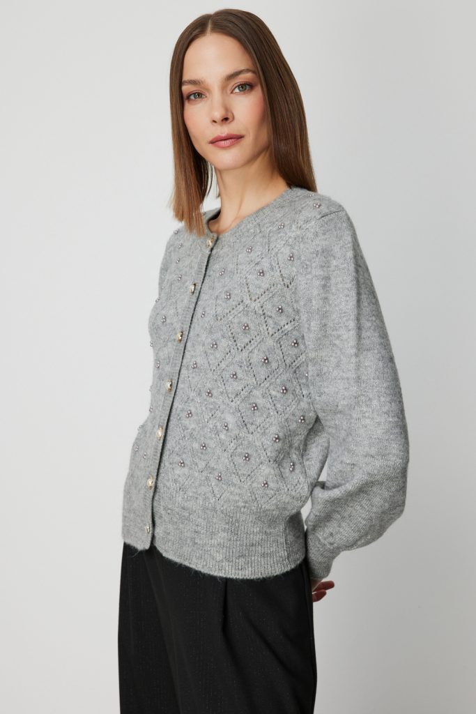 ON TRİKO İnci Düğmeli Triko Hırka 63922 - GRİ