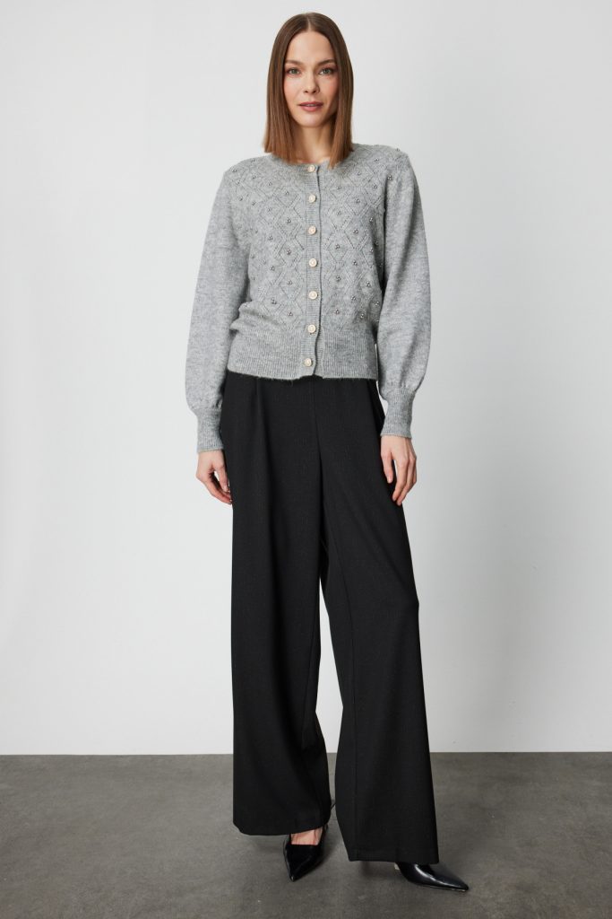 ON TRİKO İnci Düğmeli Triko Hırka 63922 - GRİ