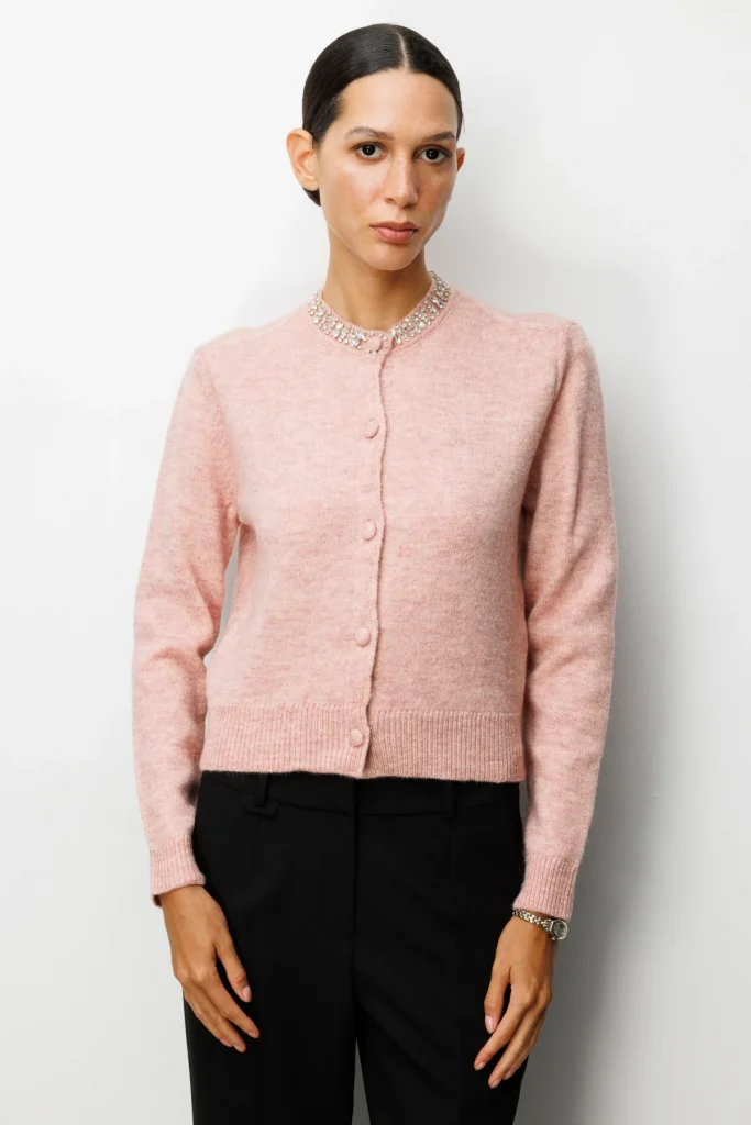 ON TRİKO Yakası Taşlı Triko Hırka 63927 - pembe