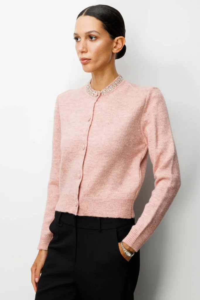 ON TRİKO Yakası Taşlı Triko Hırka 63927 - pembe