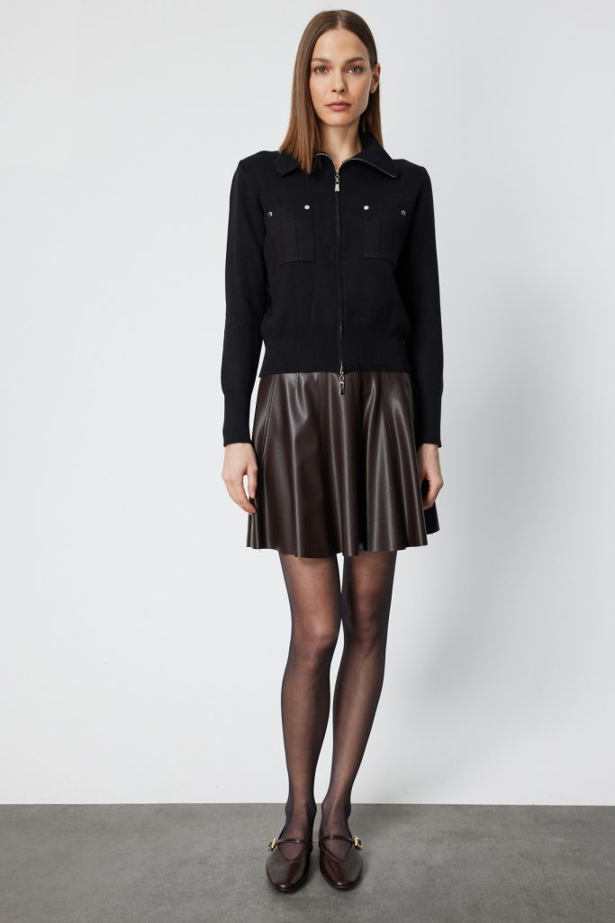 ON TRİKO Cep Detaylı Fermuarlı Triko Hırka 69904 - Siyah