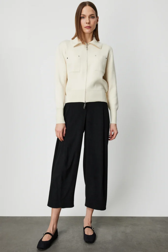 ON TRİKO Cep Detaylı Fermuarlı Triko Hırka 69904 - KREM