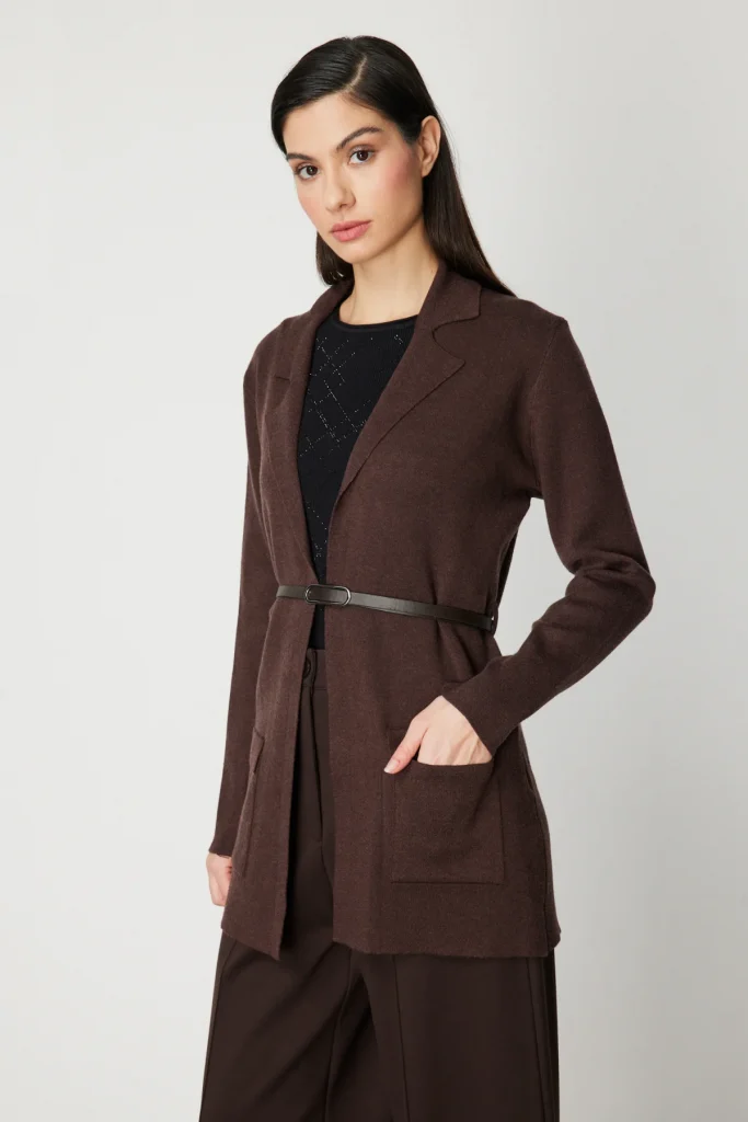 ON TRİKO Beli Kemerli Kapak Cepli Hırka 69907 - kahve