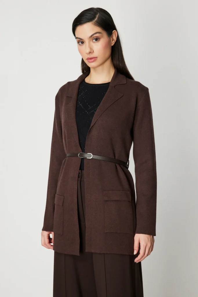 ON TRİKO Beli Kemerli Kapak Cepli Hırka 69907 - kahve