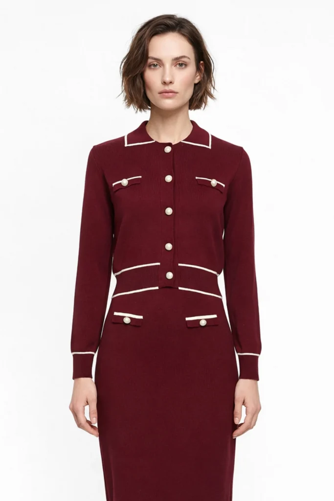 ON TRİKO Şerit Detaylı Düğmeli Hırka 69914 - bordo