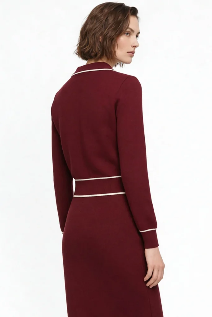 ON TRİKO Şerit Detaylı Düğmeli Hırka 69914 - bordo