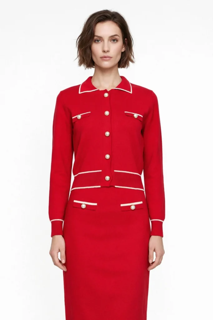 ON TRİKO Şerit Detaylı Düğmeli Hırka 69914 - KIRMIZI