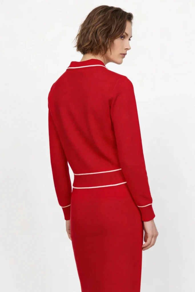 ON TRİKO Şerit Detaylı Düğmeli Hırka 69914 - KIRMIZI