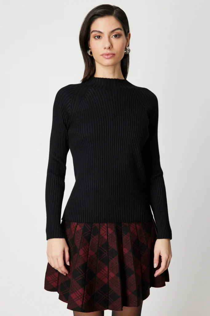 ON TRİKO Dik Yaka Fitilli Triko Kazak 60357 - Siyah