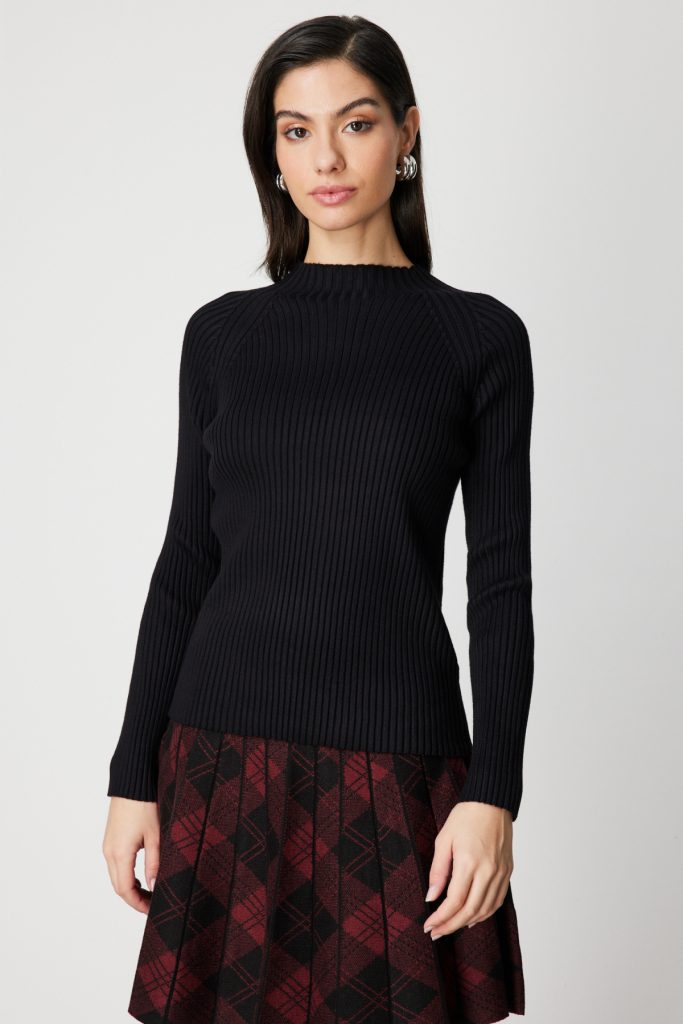 ON TRİKO Dik Yaka Fitilli Triko Kazak 60357 - Siyah