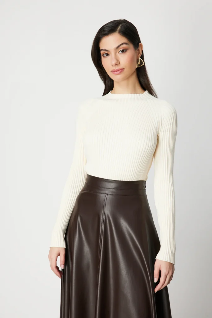 ON TRİKO Dik Yaka Fitilli Triko Kazak 60357 - EKRU