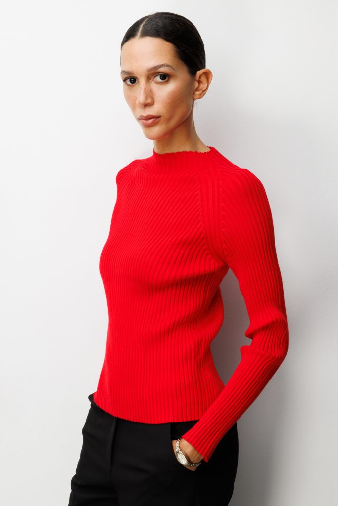 ON TRİKO Dik Yaka Fitilli Triko Kazak 60357 - KIRMIZI