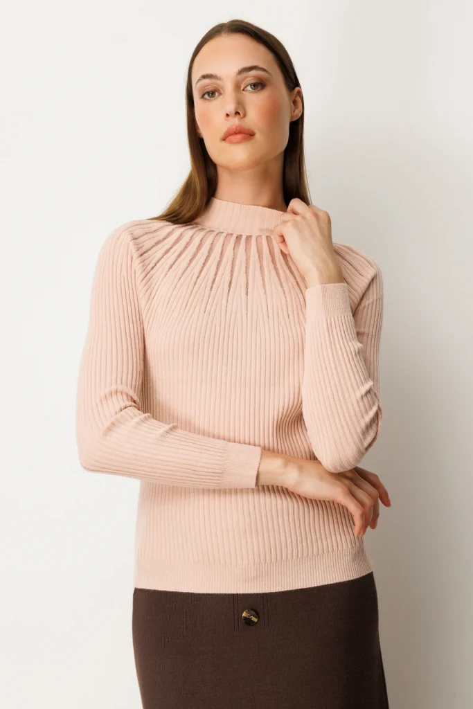 ON TRİKO Dik Yaka Tül Detaylı Triko Kazak 60384