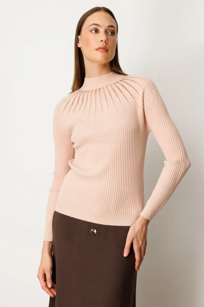 ON TRİKO Dik Yaka Tül Detaylı Triko Kazak 60384