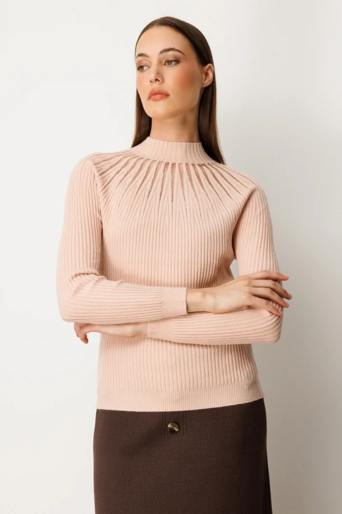 ON TRİKO Dik Yaka Tül Detaylı Triko Kazak 60384