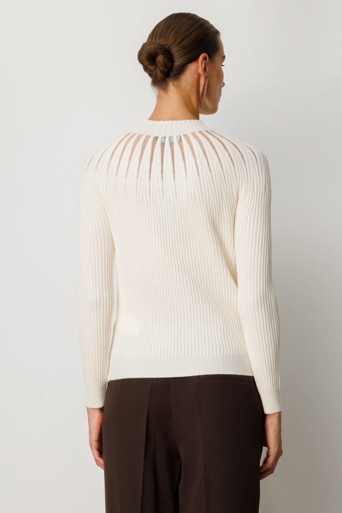 ON TRİKO Dik Yaka Tül Detaylı Triko Kazak 60384 - EKRU
