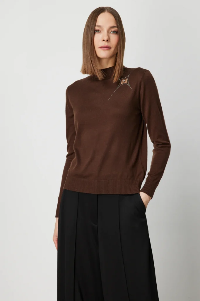 ON TRİKO Omzu Taş Detaylı Triko Kazak 60453 - kahve