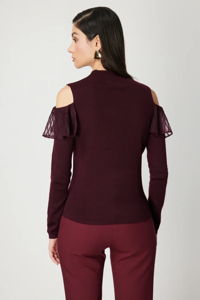 ON TRİKO Omzu Açık Tül Detaylı Triko Kazak 60475